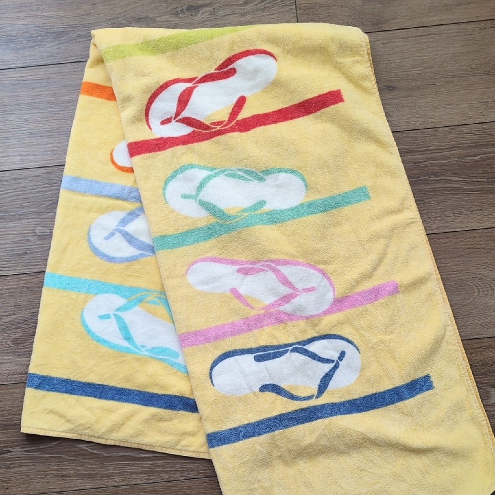 Vintage Gramercy International Beach Towel - Yellow Rainbow Flip Flop Shoes